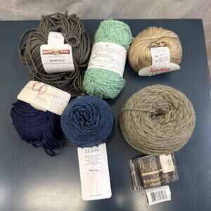 Lot Of 6 Yarn Merino Wool Silk Cotton Tan Blue Green Gray